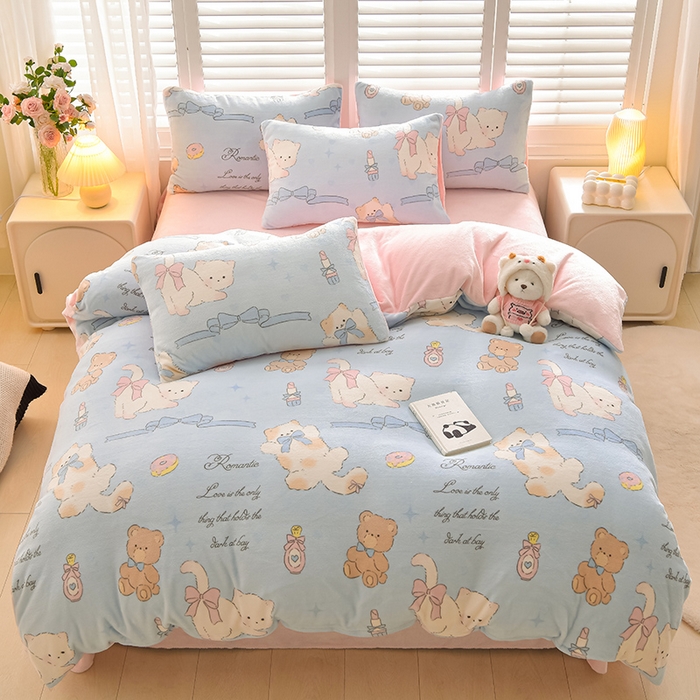 91家纺网 家纺一手货源 找家纺 （总）鑫喜莱家纺 2025新款加厚牛奶绒卡通印花四件套