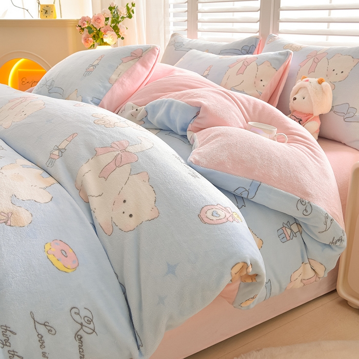 91家纺网 家纺一手货源 找家纺 （总）鑫喜莱家纺 2025新款加厚牛奶绒卡通印花四件套