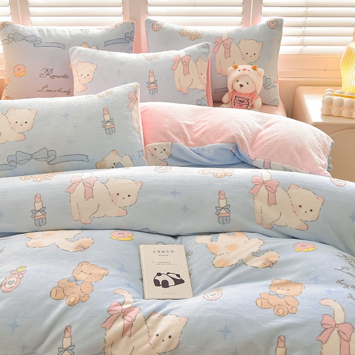 91家纺网 家纺一手货源 找家纺 （总）鑫喜莱家纺 2025新款加厚牛奶绒卡通印花四件套