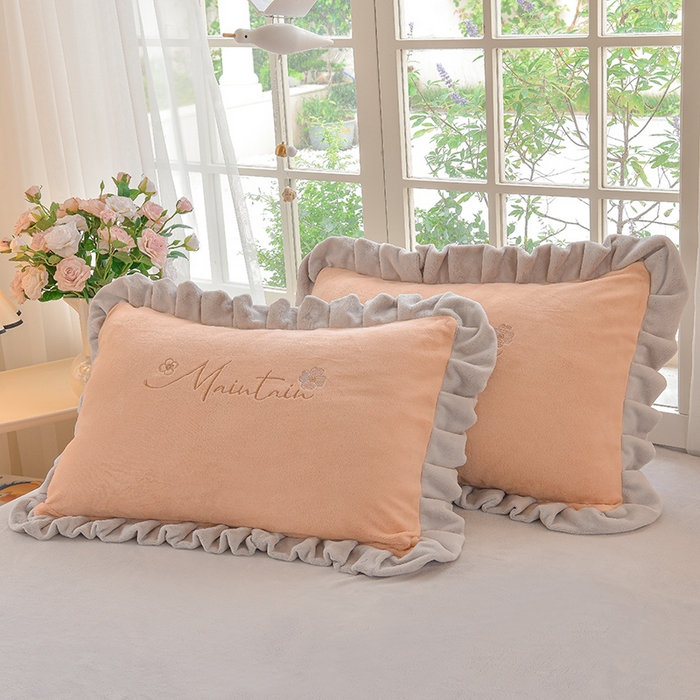 91家纺网 家纺一手货源 找家纺 鑫喜莱家纺 2025新款刺绣双层花边牛奶绒四件套（注意控价 标准尺寸156元，实际售价不得低于控价的价格) 清雅-暖玉