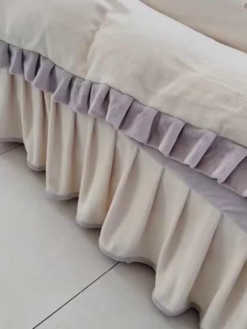 91家纺网 家纺一手货源 找家纺 鑫喜莱家纺 2025新款刺绣双层花边牛奶绒四件套（注意控价 标准尺寸156元，实际售价不得低于控价的价格) 清雅-奶白