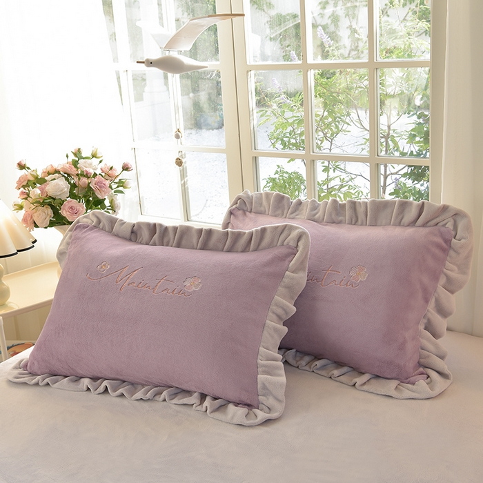 91家纺网 家纺一手货源 找家纺 鑫喜莱家纺 2025新款刺绣双层花边牛奶绒四件套（注意控价 标准尺寸156元，实际售价不得低于控价的价格) 清雅-丁香紫