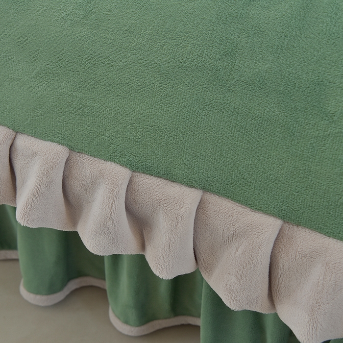 91家纺网 家纺一手货源 找家纺 鑫喜莱家纺 2025新款刺绣双层花边牛奶绒四件套（注意控价 标准尺寸156元，实际售价不得低于控价的价格) 清雅-云母绿