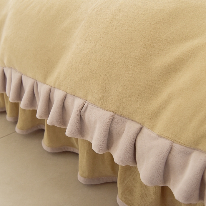 91家纺网 家纺一手货源 找家纺 鑫喜莱家纺 2025新款刺绣双层花边牛奶绒四件套（注意控价 标准尺寸156元，实际售价不得低于控价的价格) 清雅-浅米灰