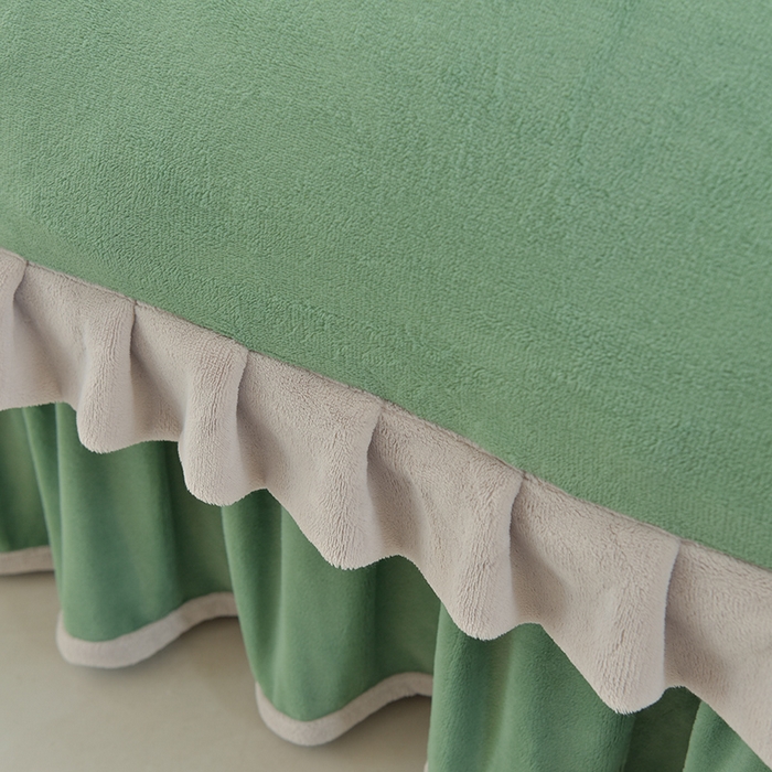 91家纺网 家纺一手货源 找家纺 鑫喜莱家纺 2025新款刺绣双层花边牛奶绒四件套（注意控价 标准尺寸156元，实际售价不得低于控价的价格) 花韵-云母绿