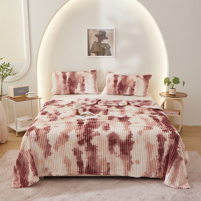 91家纺网 家纺一手货源 找家纺 楼兰公主 2025新款跨境外贸扎染兔毛抽条保暖加厚盖毯毛毯毯子-印花系列 晚霞