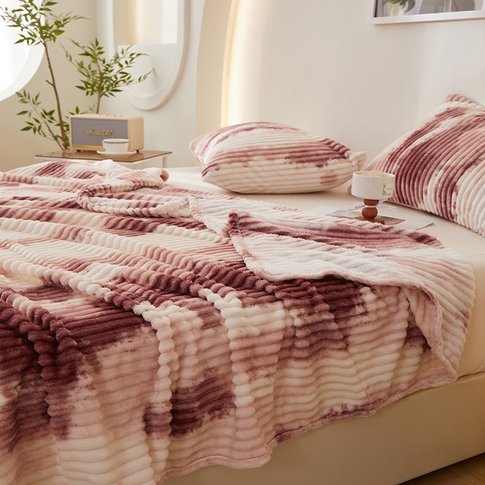 91家纺网 家纺一手货源 找家纺 楼兰公主 2025新款跨境外贸扎染兔毛抽条保暖加厚盖毯毛毯毯子-印花系列 晚霞