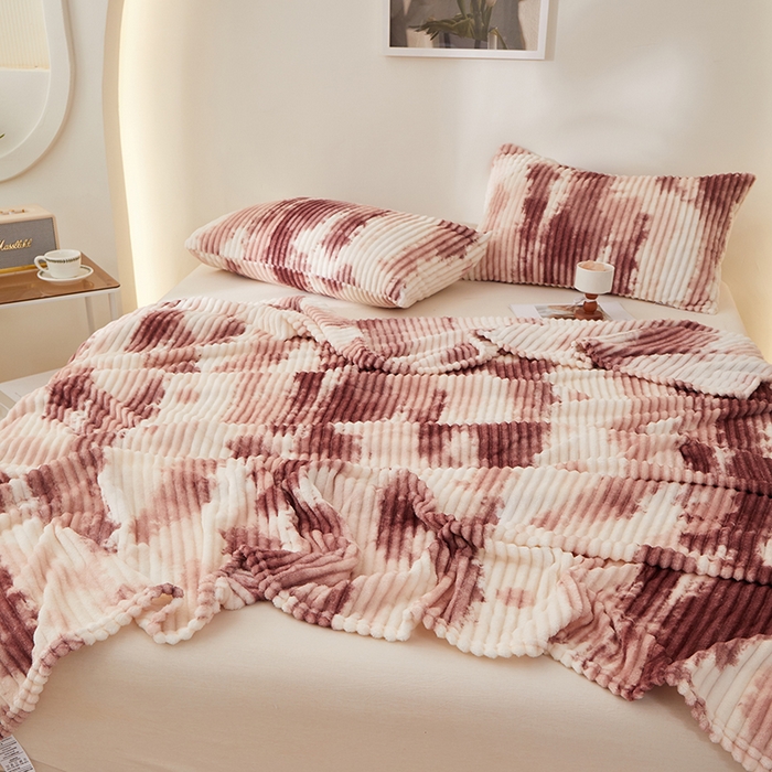 91家纺网 家纺一手货源 找家纺 楼兰公主 2025新款跨境外贸扎染兔毛抽条保暖加厚盖毯毛毯毯子-印花系列 晚霞