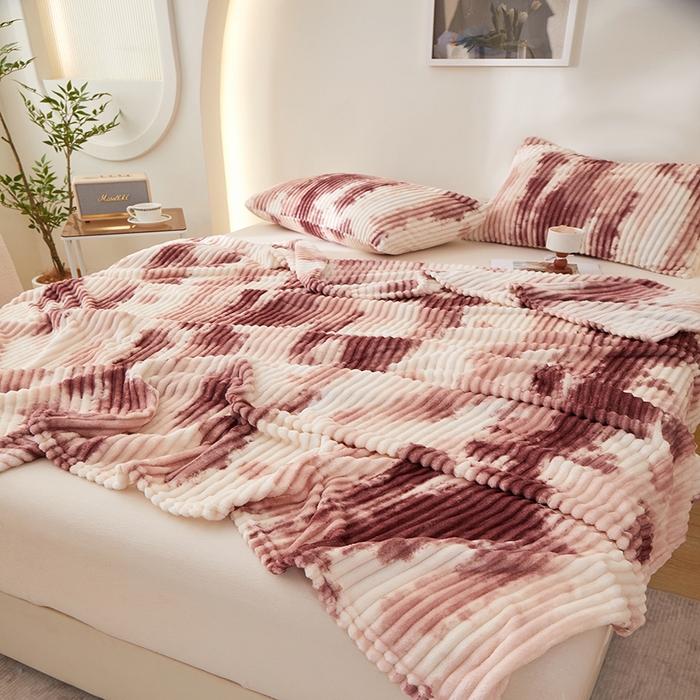 91家纺网 家纺一手货源 找家纺 楼兰公主 2025新款跨境外贸扎染兔毛抽条保暖加厚盖毯毛毯毯子-印花系列 晚霞
