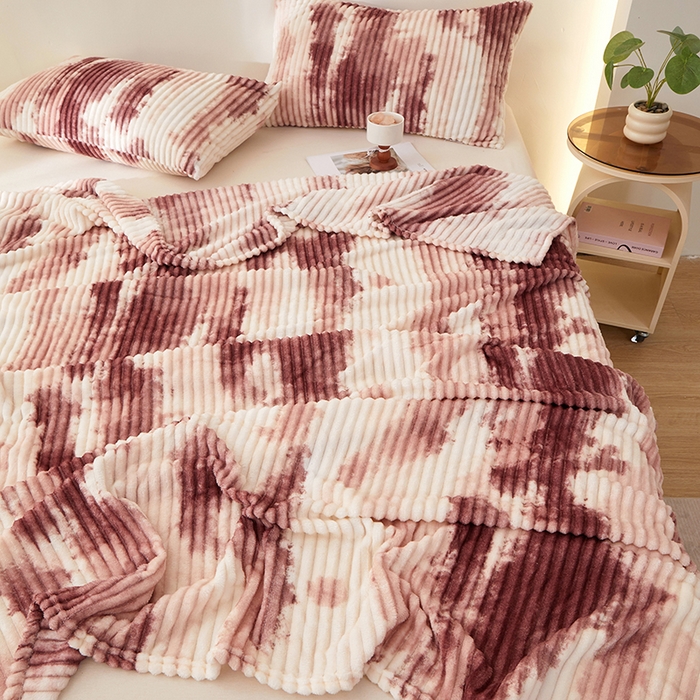 91家纺网 家纺一手货源 找家纺 楼兰公主 2025新款跨境外贸扎染兔毛抽条保暖加厚盖毯毛毯毯子-印花系列 晚霞