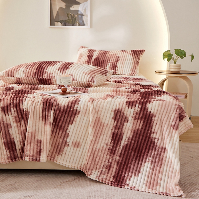 91家纺网 家纺一手货源 找家纺 楼兰公主 2025新款跨境外贸扎染兔毛抽条保暖加厚盖毯毛毯毯子-印花系列 晚霞