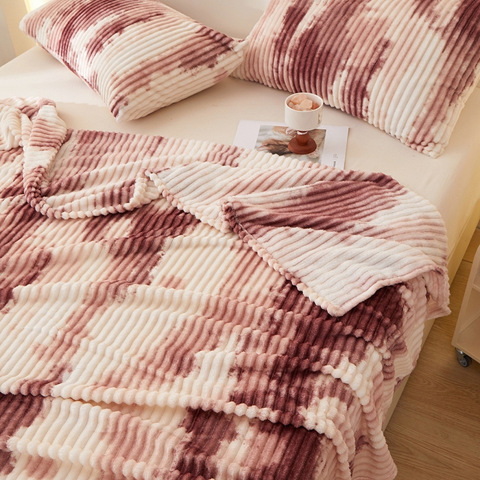 91家纺网 家纺一手货源 找家纺 楼兰公主 2025新款跨境外贸扎染兔毛抽条保暖加厚盖毯毛毯毯子-印花系列 晚霞