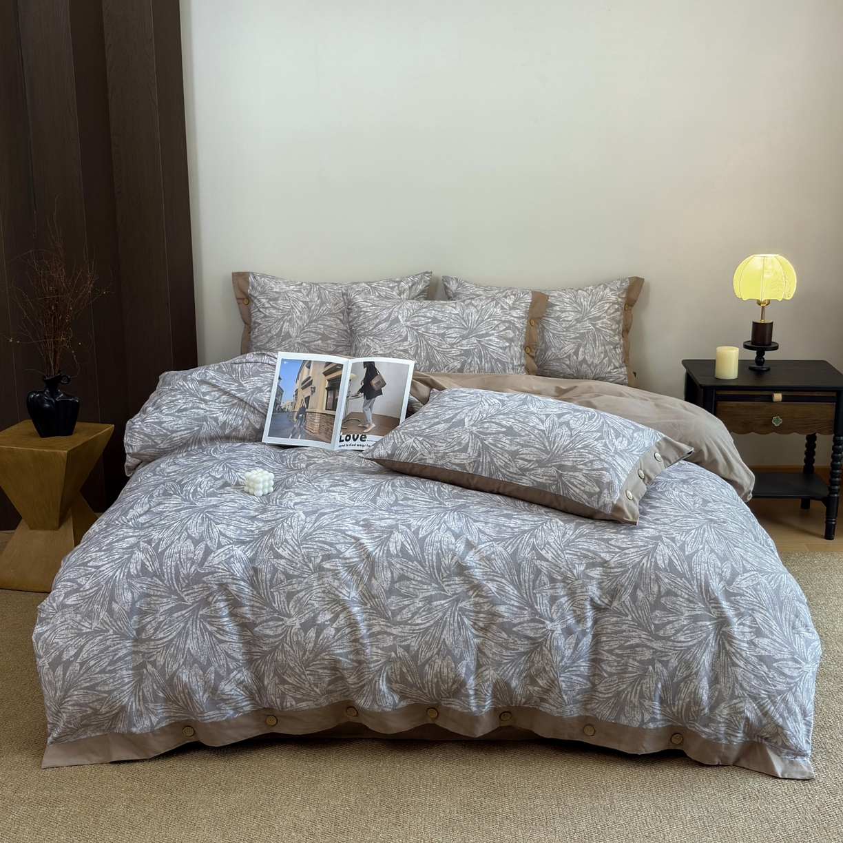 未来家居 2025秋冬新款全棉加厚磨毛纽扣工艺四件套 雅集-灰