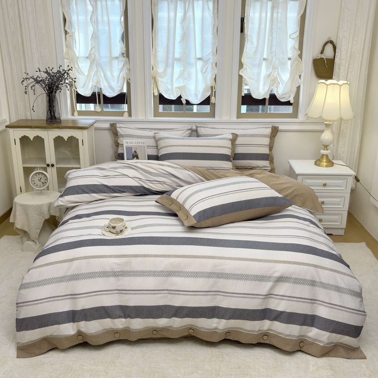 未来家居 2025秋冬新款全棉加厚磨毛纽扣工艺四件套 川屿-灰