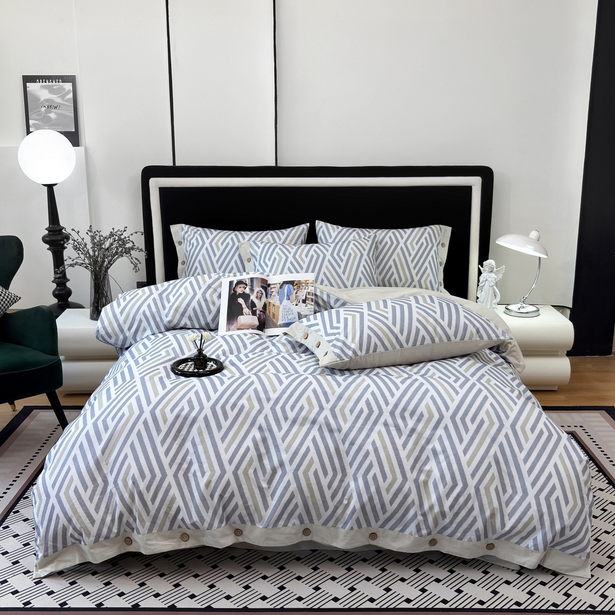 未来家居 2025秋冬新款全棉加厚磨毛纽扣工艺四件套 曼尼-灰