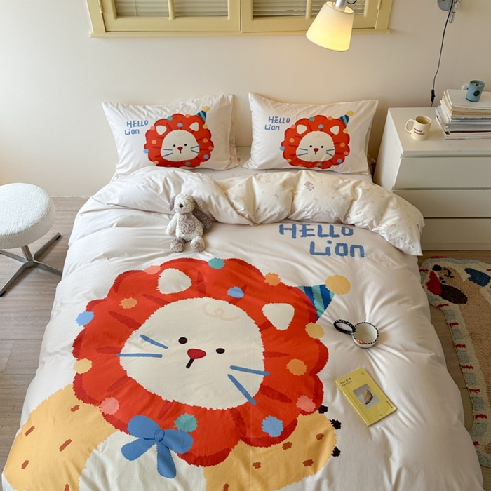 寐居家纺 2025新款亲肤舒适全棉纯棉数码大阪印花四件套 狮子王国