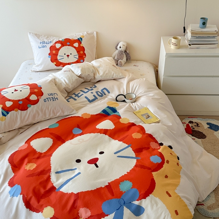 91家纺网 家纺一手货源 找家纺 寐居家纺 2025新款亲肤舒适全棉纯棉数码大阪印花四件套 狮子王国