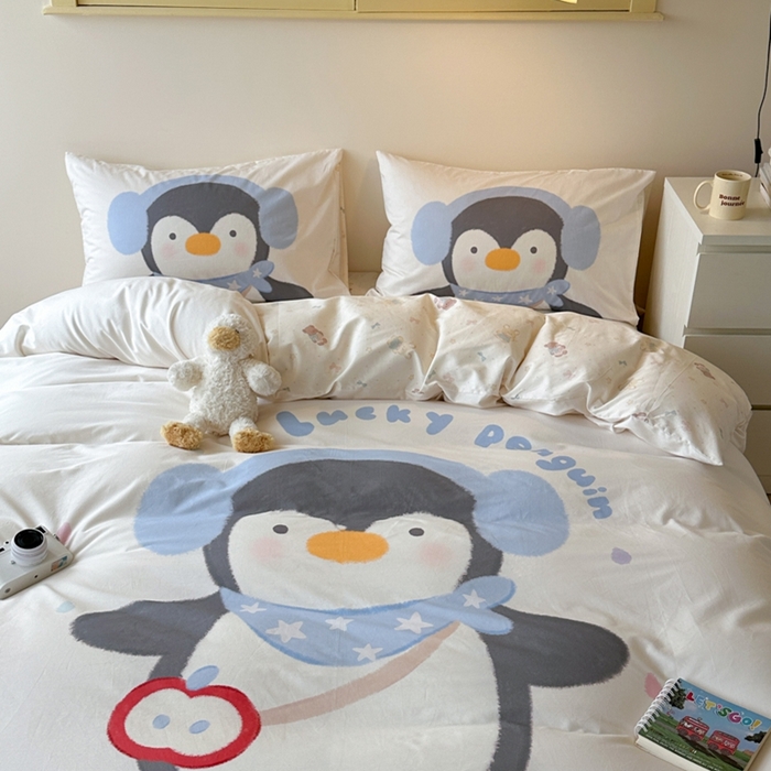 91家纺网 家纺一手货源 找家纺 寐居家纺 2025新款亲肤舒适全棉纯棉数码大阪印花四件套 QQ企鹅