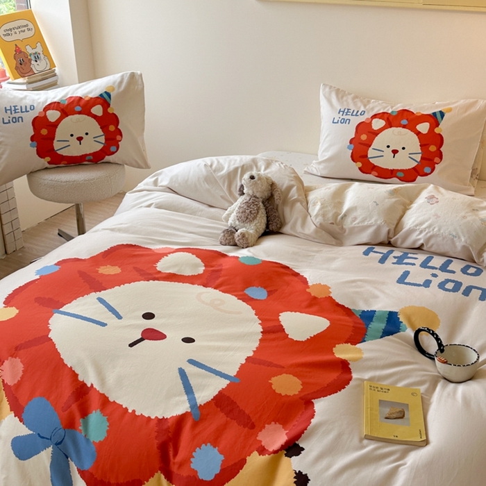 91家纺网 家纺一手货源 找家纺 寐居家纺 2025新款亲肤舒适全棉纯棉数码大阪印花四件套 狮子王国