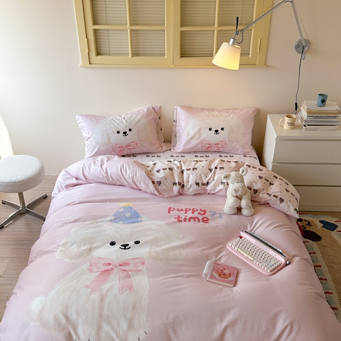 寐居家纺 2025新款亲肤舒适全棉纯棉数码大阪印花四件套 帕皮小狗