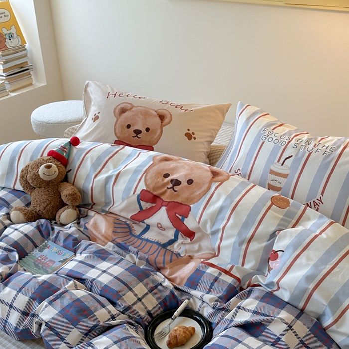 91家纺网 家纺一手货源 找家纺 寐居家纺 2025新款亲肤舒适全棉纯棉数码大阪印花四件套 邦尼熊