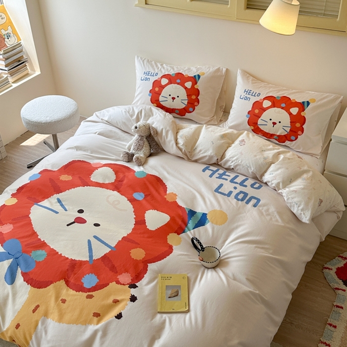 91家纺网 家纺一手货源 找家纺 寐居家纺 2025新款亲肤舒适全棉纯棉数码大阪印花四件套 狮子王国