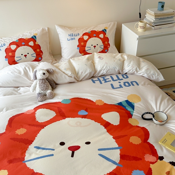 91家纺网 家纺一手货源 找家纺 寐居家纺 2025新款亲肤舒适全棉纯棉数码大阪印花四件套 狮子王国