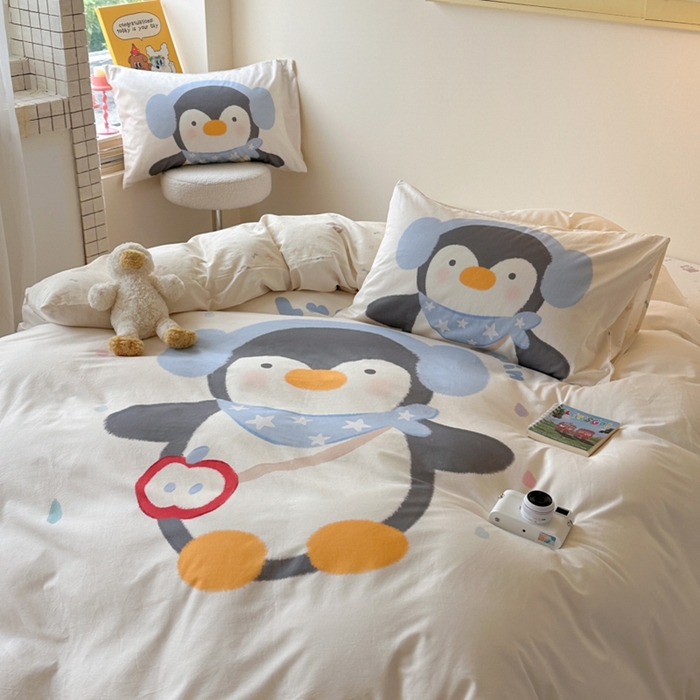 91家纺网 家纺一手货源 找家纺 寐居家纺 2025新款亲肤舒适全棉纯棉数码大阪印花四件套 QQ企鹅