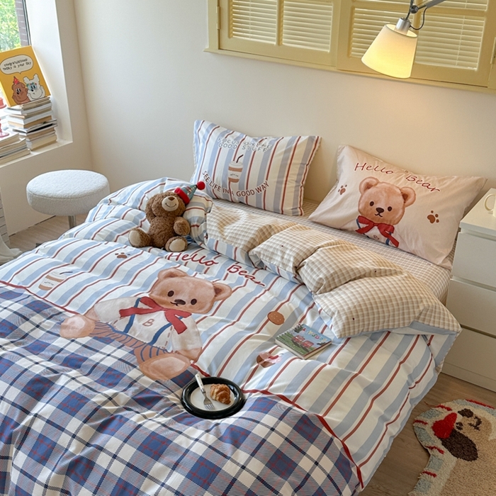 91家纺网 家纺一手货源 找家纺 寐居家纺 2025新款亲肤舒适全棉纯棉数码大阪印花四件套 邦尼熊