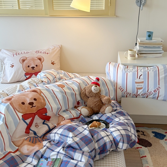 91家纺网 家纺一手货源 找家纺 寐居家纺 2025新款亲肤舒适全棉纯棉数码大阪印花四件套 邦尼熊