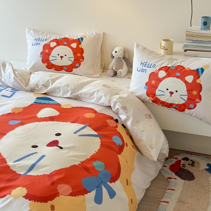 91家纺网 家纺一手货源 找家纺 寐居家纺 2025新款亲肤舒适全棉纯棉数码大阪印花四件套 狮子王国