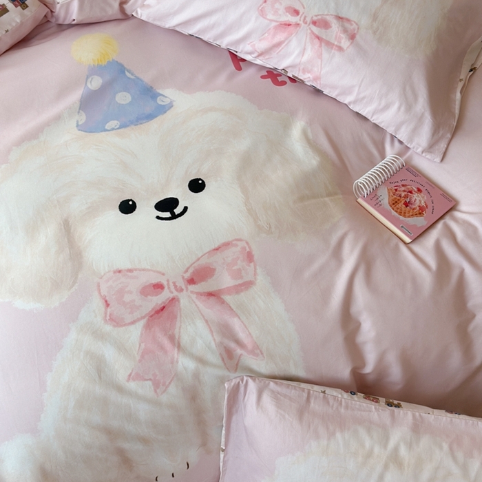 91家纺网 家纺一手货源 找家纺 寐居家纺 2025新款亲肤舒适全棉纯棉数码大阪印花四件套 帕皮小狗