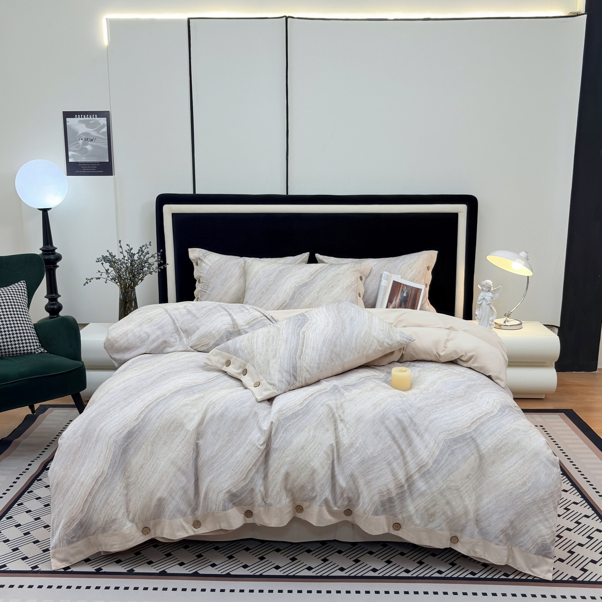 未来家居 2025秋冬新款全棉加厚磨毛纽扣工艺四件套 烟云灰