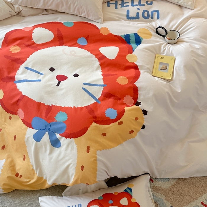 91家纺网 家纺一手货源 找家纺 寐居家纺 2025新款亲肤舒适全棉纯棉数码大阪印花四件套 狮子王国