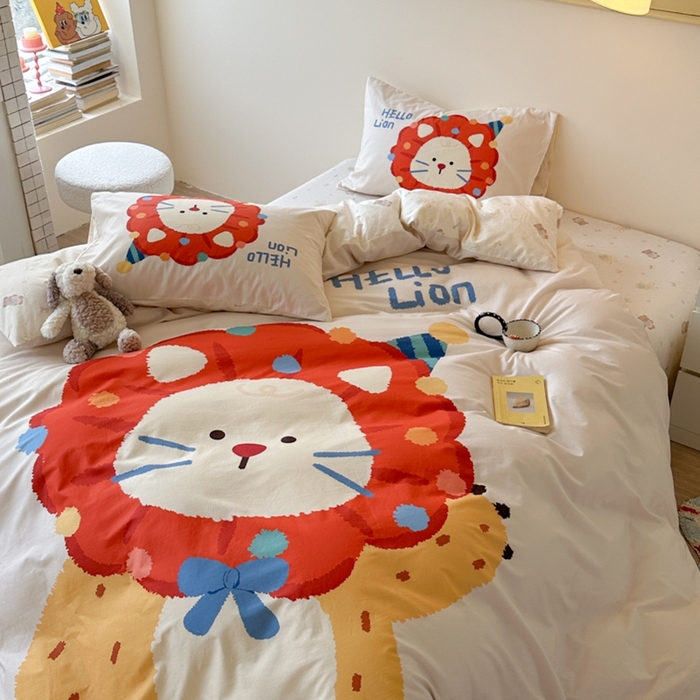 91家纺网 家纺一手货源 找家纺 寐居家纺 2025新款亲肤舒适全棉纯棉数码大阪印花四件套 狮子王国