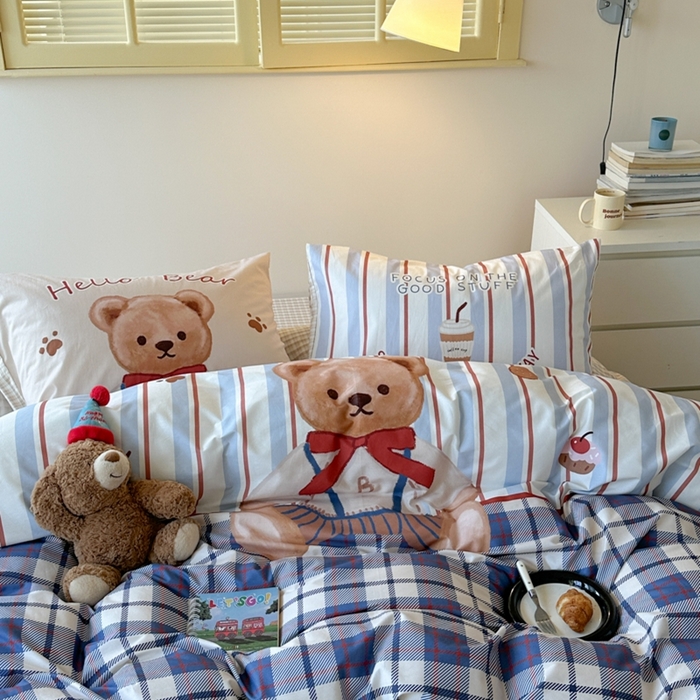 91家纺网 家纺一手货源 找家纺 寐居家纺 2025新款亲肤舒适全棉纯棉数码大阪印花四件套 邦尼熊