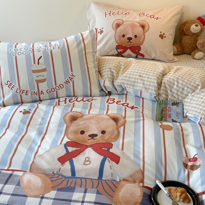 91家纺网 家纺一手货源 找家纺 寐居家纺 2025新款亲肤舒适全棉纯棉数码大阪印花四件套 邦尼熊