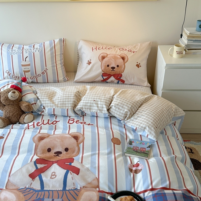 91家纺网 家纺一手货源 找家纺 寐居家纺 2025新款亲肤舒适全棉纯棉数码大阪印花四件套 邦尼熊