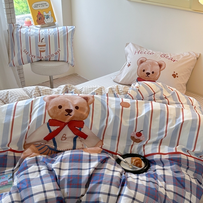 91家纺网 家纺一手货源 找家纺 寐居家纺 2025新款亲肤舒适全棉纯棉数码大阪印花四件套 邦尼熊