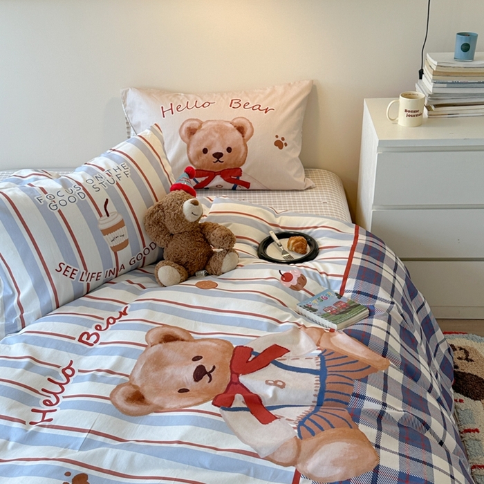 91家纺网 家纺一手货源 找家纺 寐居家纺 2025新款亲肤舒适全棉纯棉数码大阪印花四件套 邦尼熊