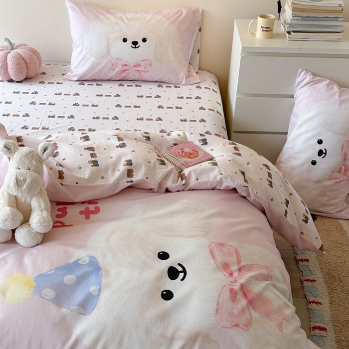 91家纺网 家纺一手货源 找家纺 寐居家纺 2025新款亲肤舒适全棉纯棉数码大阪印花四件套 帕皮小狗