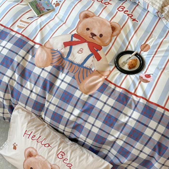 91家纺网 家纺一手货源 找家纺 寐居家纺 2025新款亲肤舒适全棉纯棉数码大阪印花四件套 邦尼熊