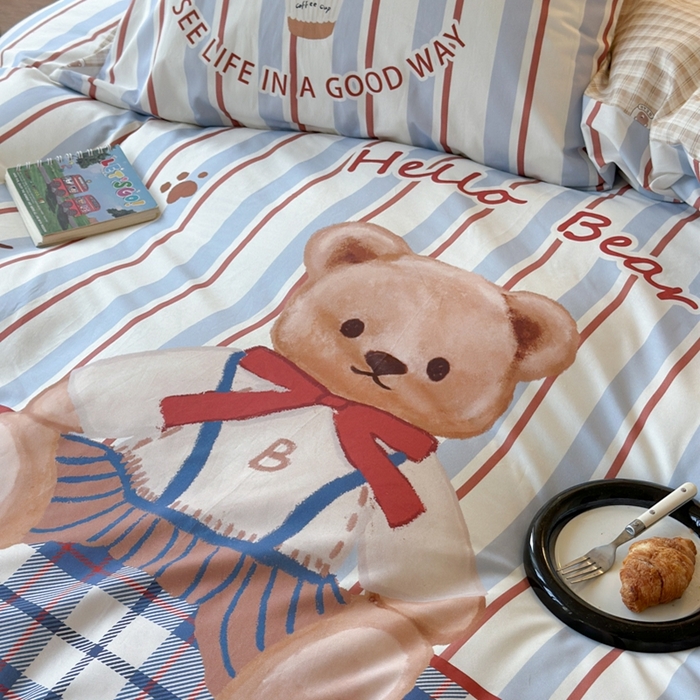 91家纺网 家纺一手货源 找家纺 寐居家纺 2025新款亲肤舒适全棉纯棉数码大阪印花四件套 邦尼熊