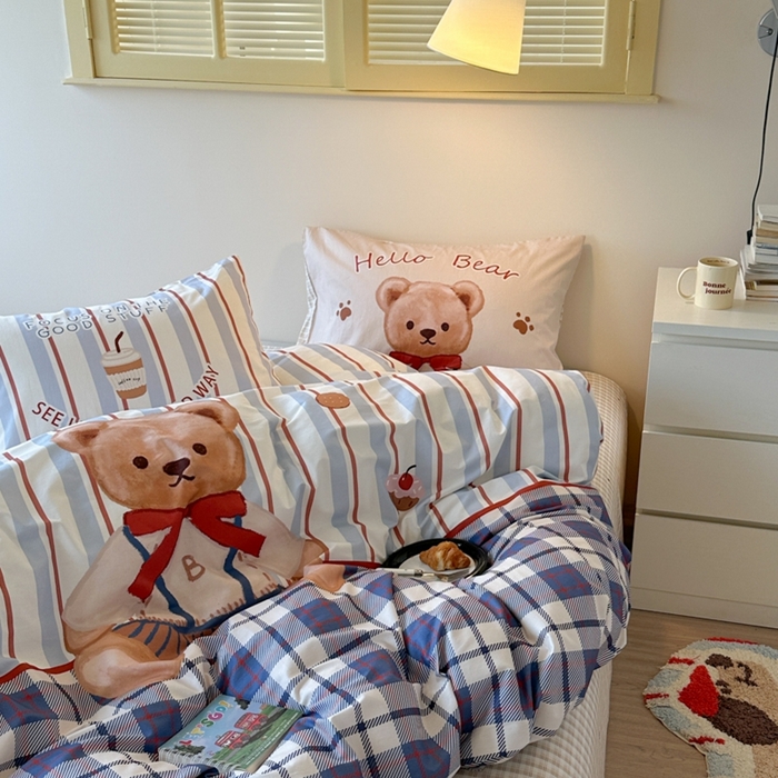 91家纺网 家纺一手货源 找家纺 寐居家纺 2025新款亲肤舒适全棉纯棉数码大阪印花四件套 邦尼熊