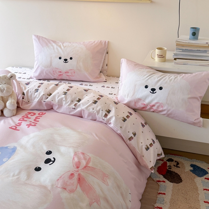 91家纺网 家纺一手货源 找家纺 寐居家纺 2025新款亲肤舒适全棉纯棉数码大阪印花四件套 帕皮小狗