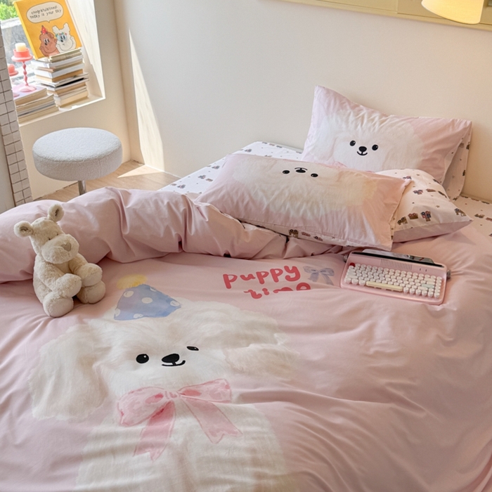 91家纺网 家纺一手货源 找家纺 寐居家纺 2025新款亲肤舒适全棉纯棉数码大阪印花四件套 帕皮小狗