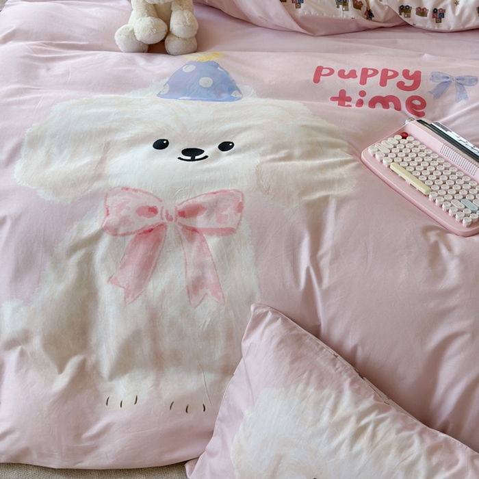 91家纺网 家纺一手货源 找家纺 寐居家纺 2025新款亲肤舒适全棉纯棉数码大阪印花四件套 帕皮小狗