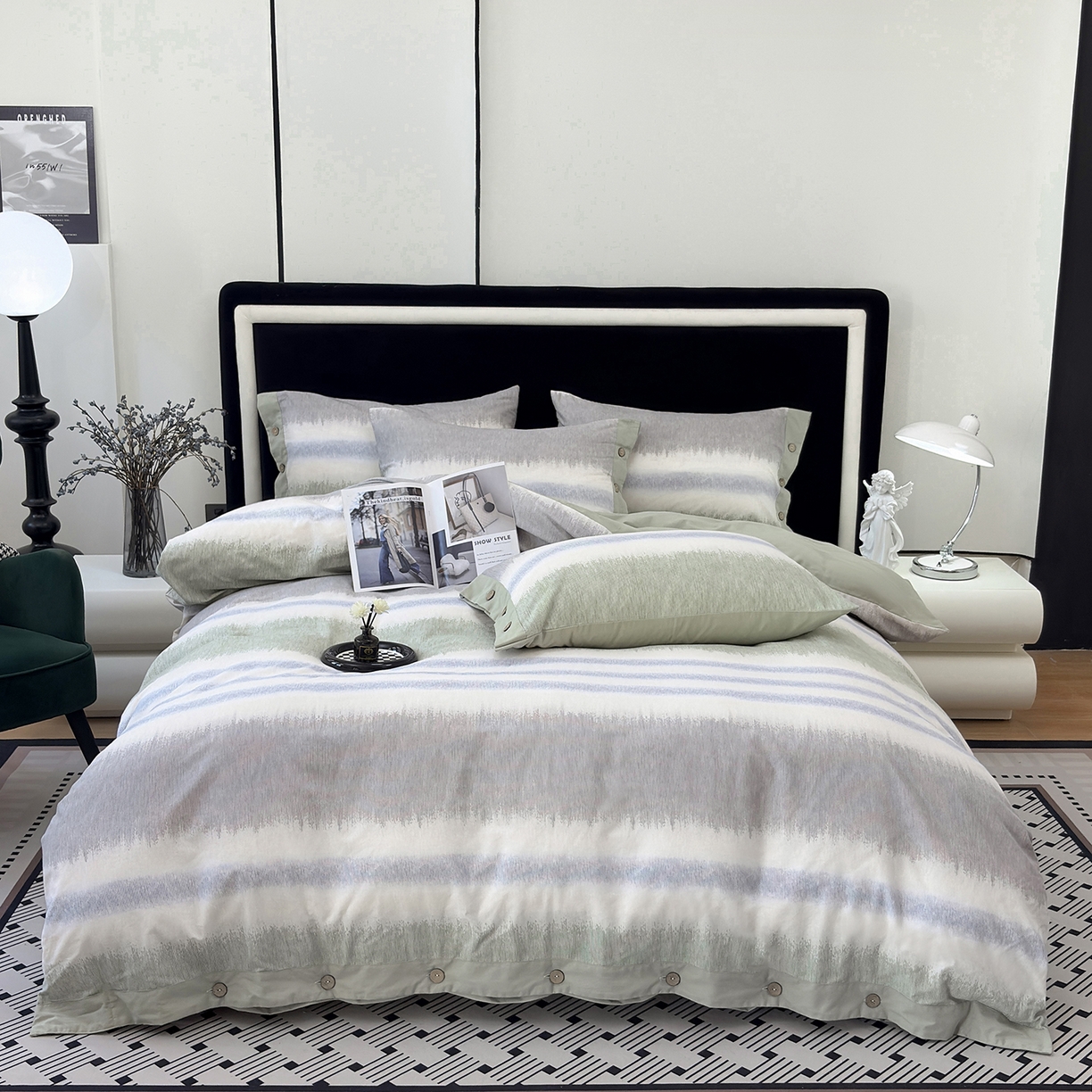 未来家居 2025秋冬新款全棉加厚磨毛纽扣工艺四件套 暖调-绿