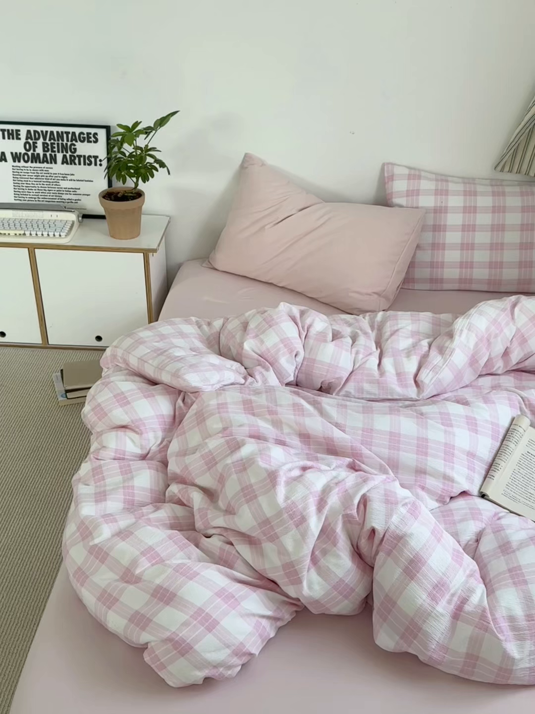 91家纺网 家纺一手货源 找家纺 （总）罗亿家纺 2025新款云感双层纱学生季韩系泡泡棉四件套-米露（小红书推荐）