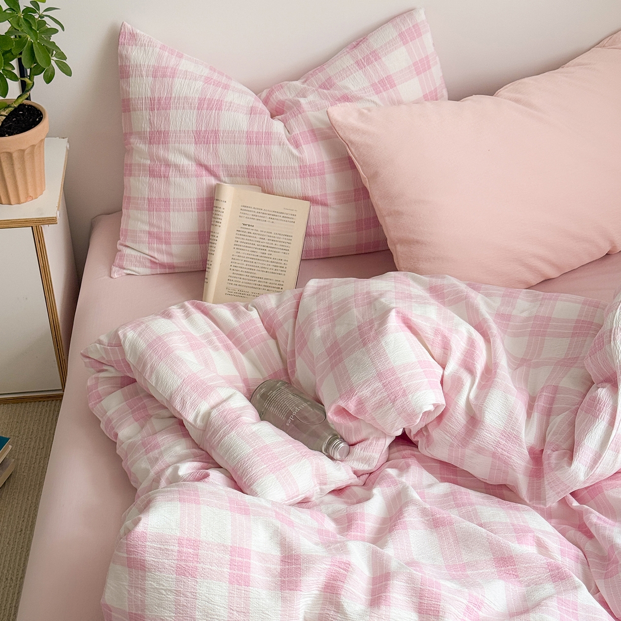 （总）罗亿家纺 2025新款云感双层纱学生季韩系泡泡棉四件套-米露（小红书推荐）